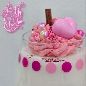 Hand Painted Wine Glass Candle ✦ Soy Wax White Base Red Whip Pink Heart Melt